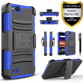 ZTE Tempo X Case, Dual Layers [Combo Holster] Case And Built-In Kickstand Bundled with [Premium Screen Protector] Hybird Shockproof And Circlemalls Stylus Pen (Blue)
